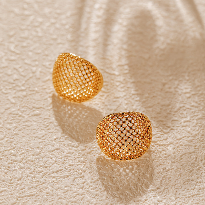 Vintage Hollow Half-Circle Gold Earrings  with Mesh