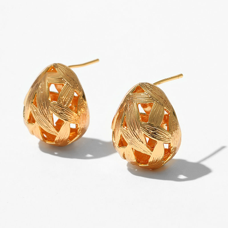 Retro Woven Semi-Circle Earrings Brushed Gold Finish