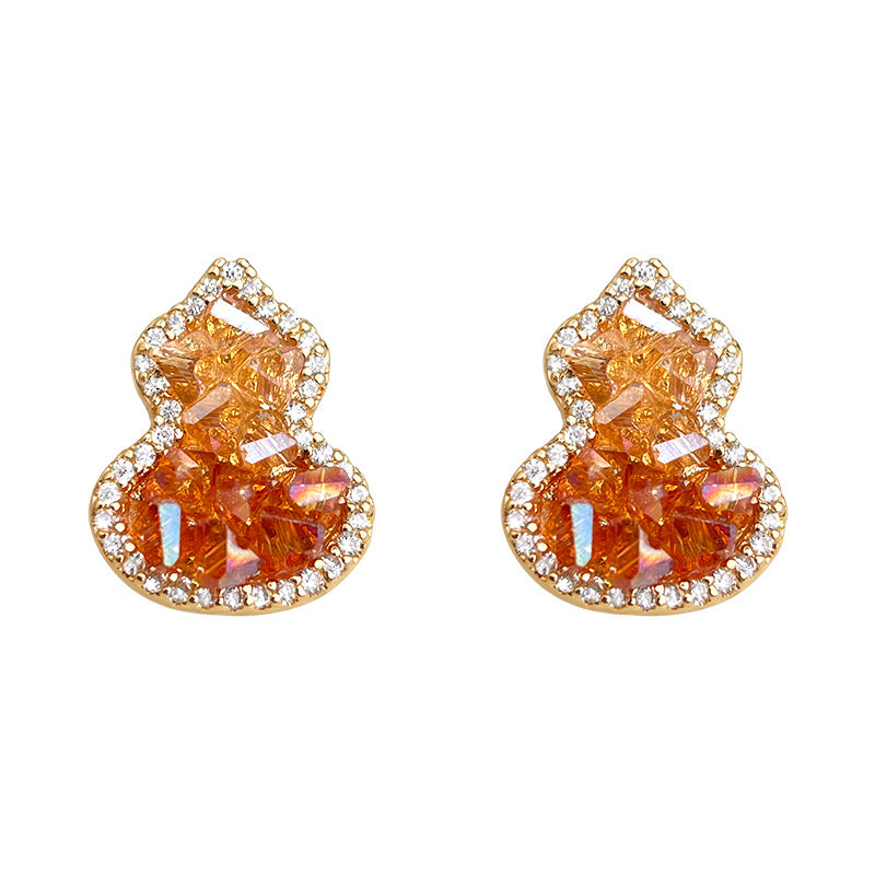 Gradient Champagne Orange Gourd Earrings with Zircon