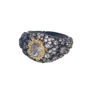 Vintage Black Gold Oval Ring with Zircon PDRG301 - view 5