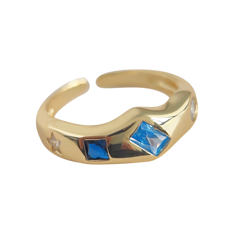 Gold Plated Zircon Ring with Color Stone Adjustable