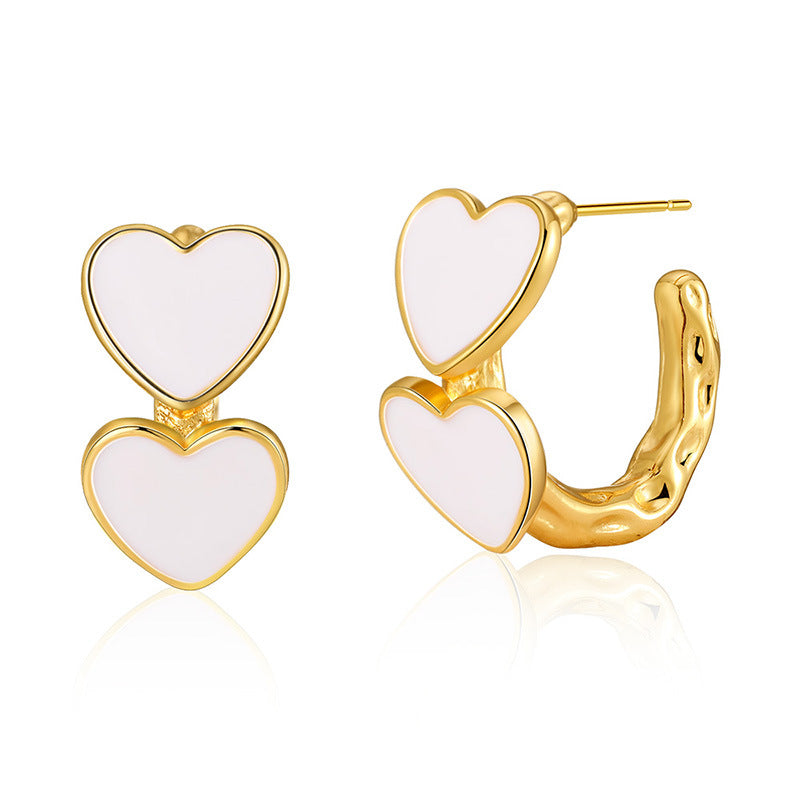 Vintage Enamel Teardrop Heart Earrings