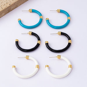 Retro C-Shape Enamel Earrings with 925 Silver Posts PDER320