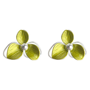 Elegant Green Clover Flower Earrings Silver Posts
