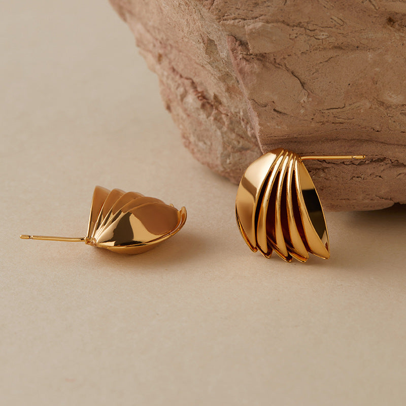 3D Stripe Geometric Gold Earrings Irregular Design