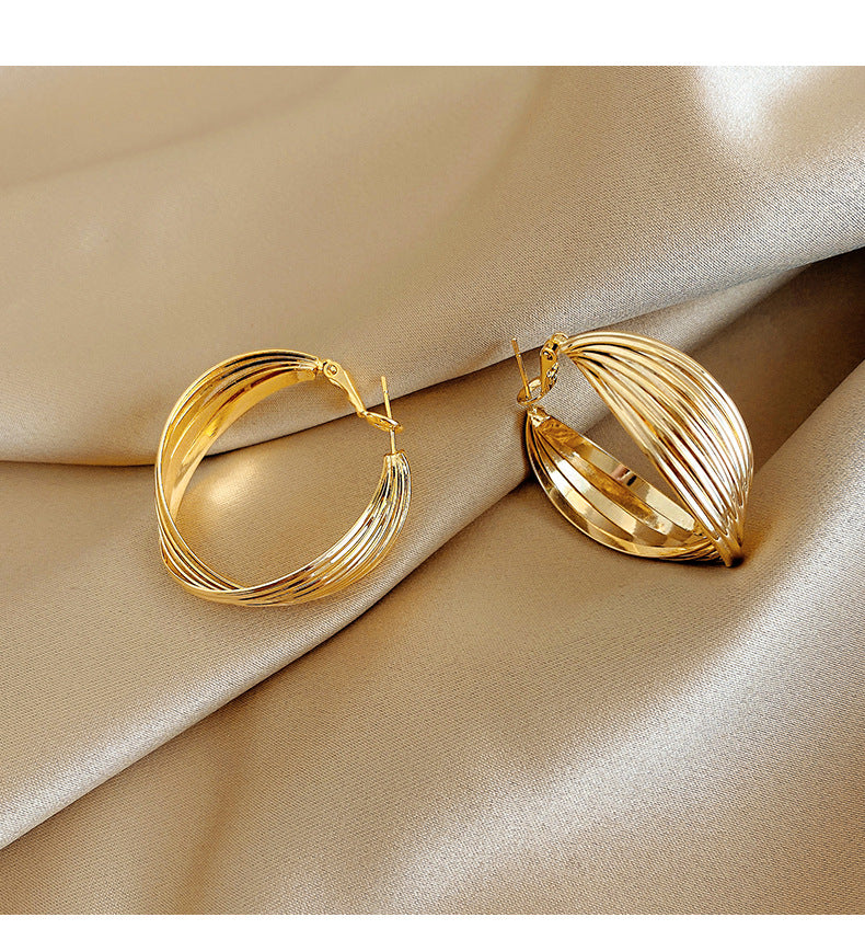 S925 Silver Post Gold Hoop Earrings