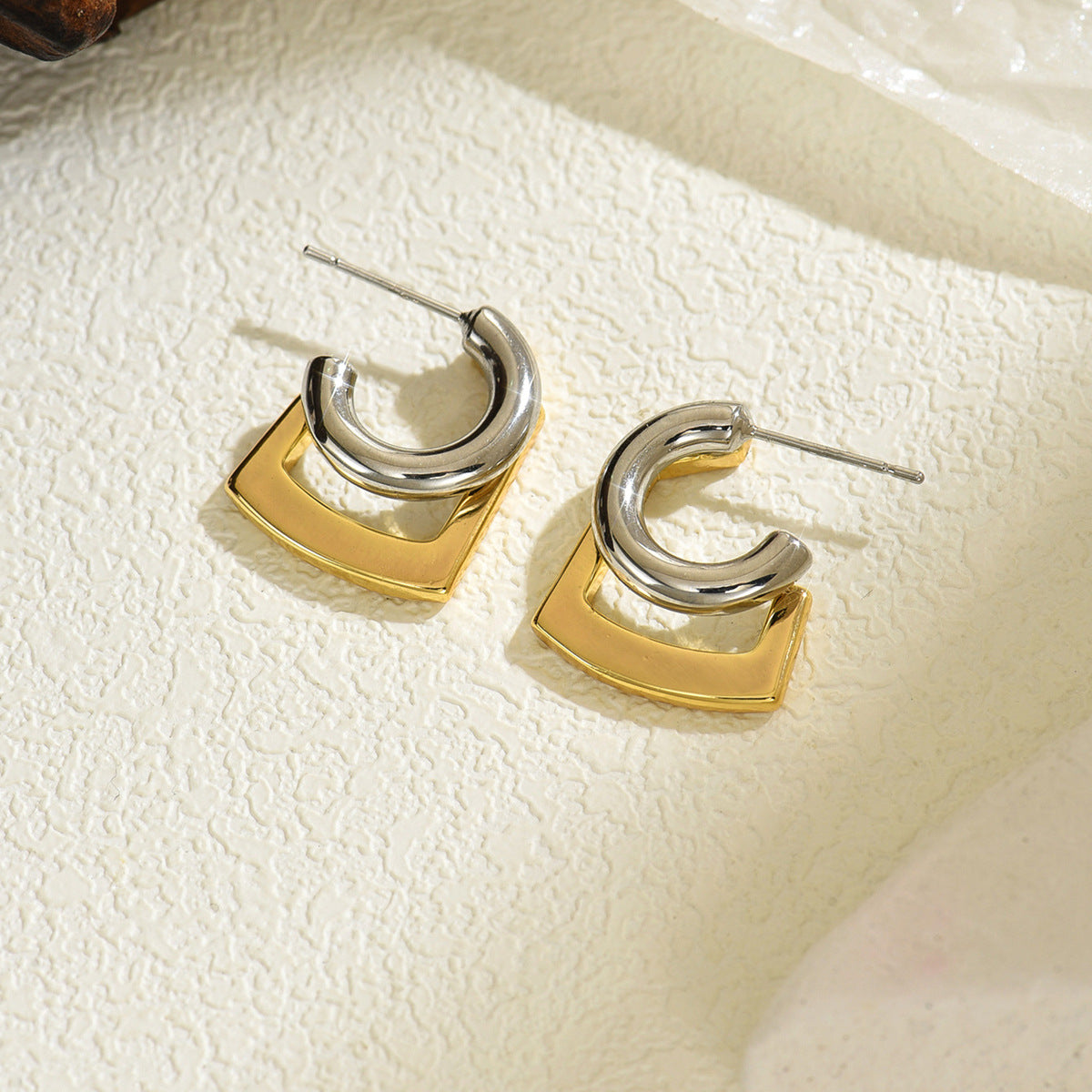 Two-Tone Geometric "C" Stud Earrings