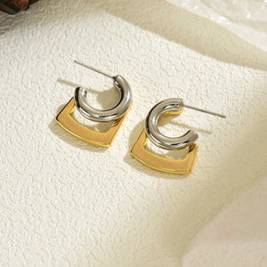 Two-Tone Geometric "C" Stud Earrings