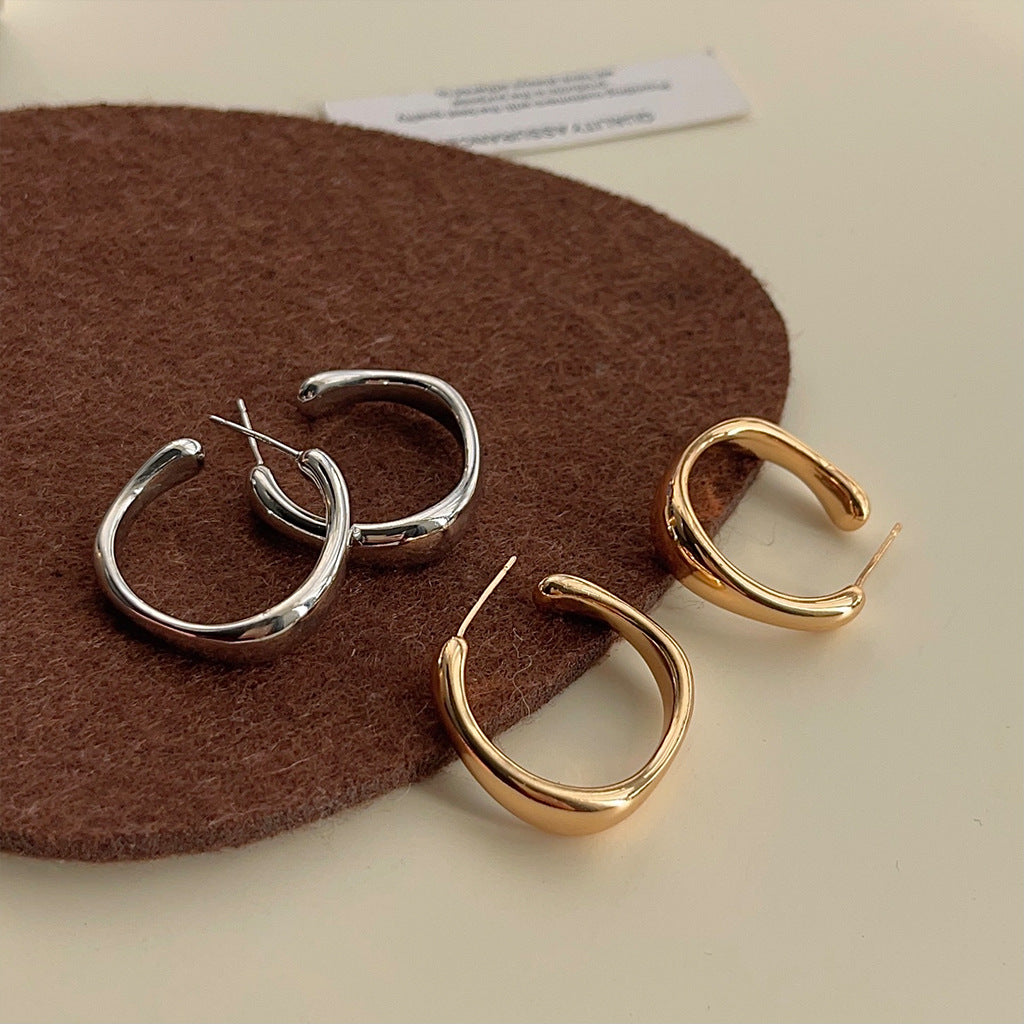 Minimalist Geometric Hoop Earrings， Gold/Silver