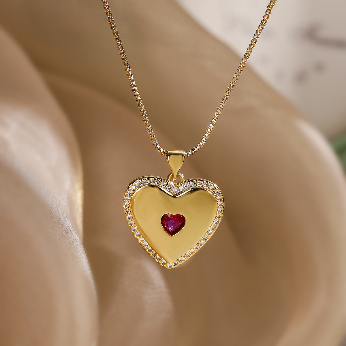 Minimalist 18K Gold Plated Heart Necklace Zircon PDNK300 - view 2