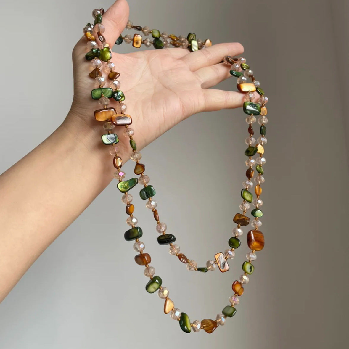 Boho Mother of Pearl Long Necklace
