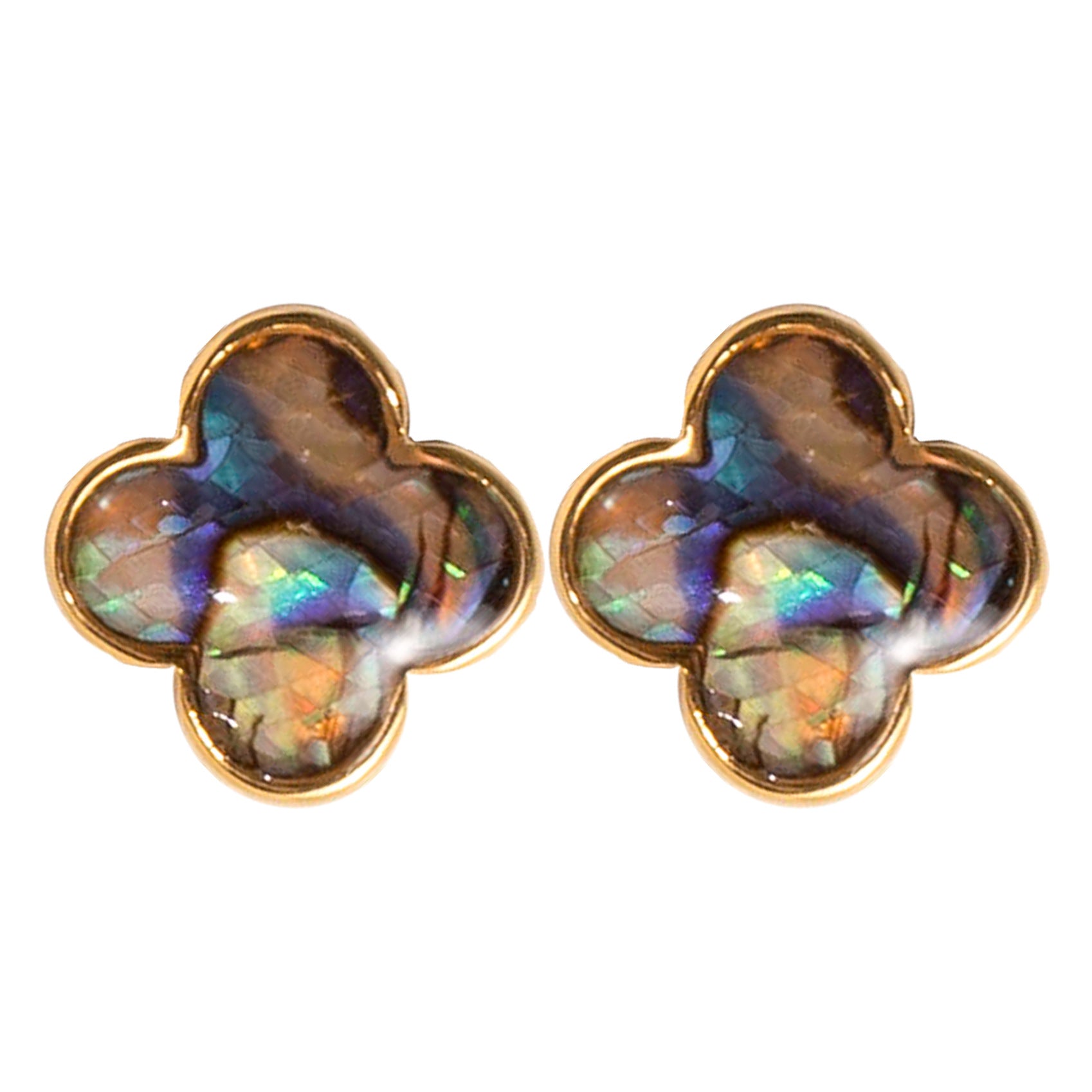 Iridescent Abalone Shell Clover Stud Earrings