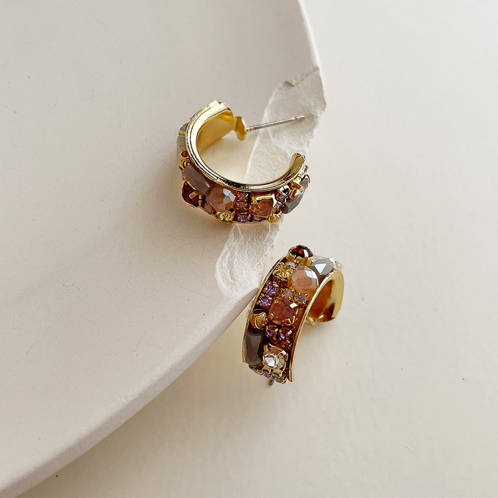 French Vintage Crystal & Pearl Hoop Earrings