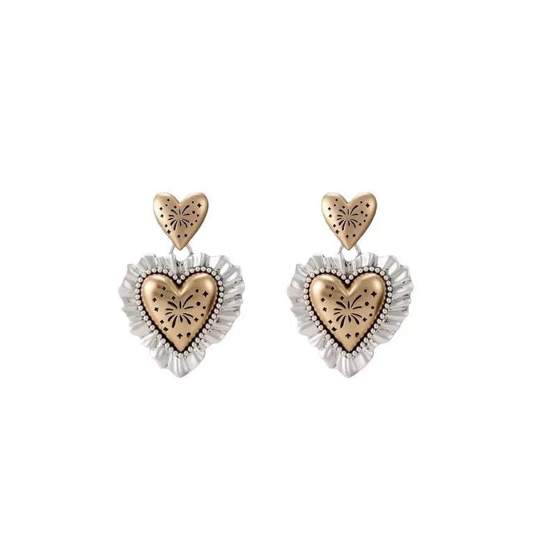 Two-Tone 3D Heart Stud Earrings