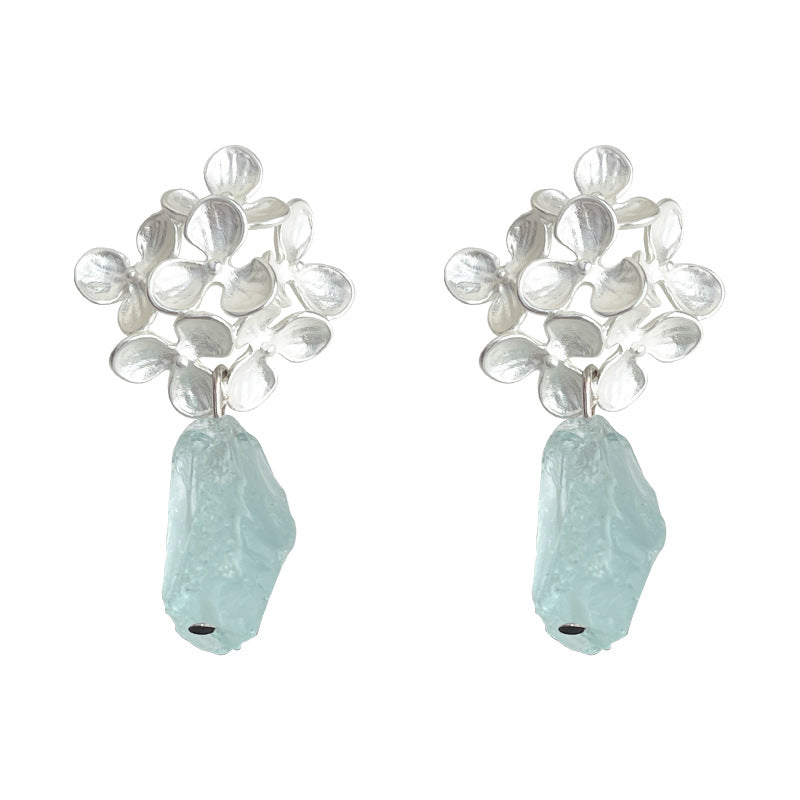 Blue Crystal Flower Drop Earrings