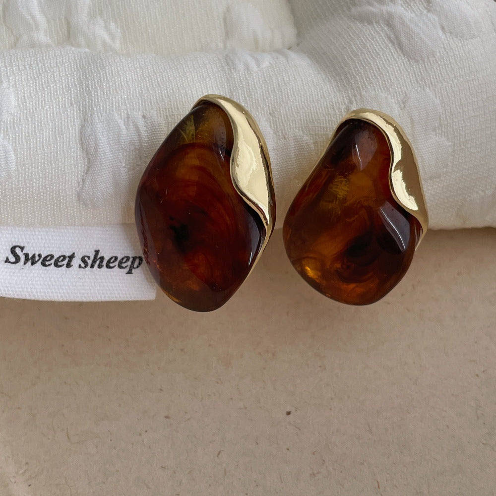 Amber Resin & Metal Earrings Minimalist Design PDER333 - view 7