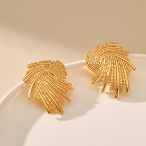 French Retro 18K Gold Geometric Swirl Earrings