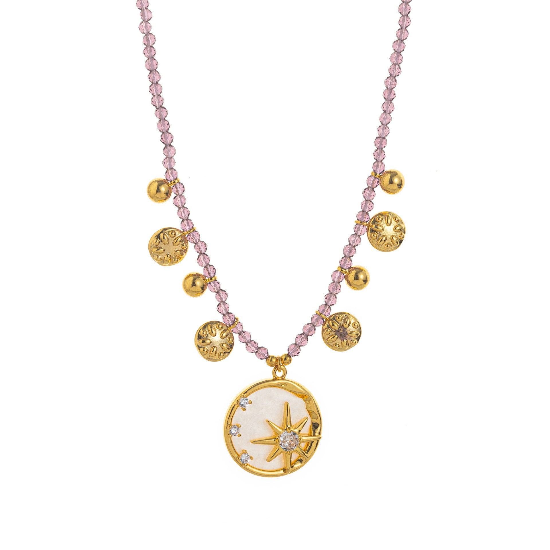 Purple Baroque Pearl & Celestial Pendant Necklace