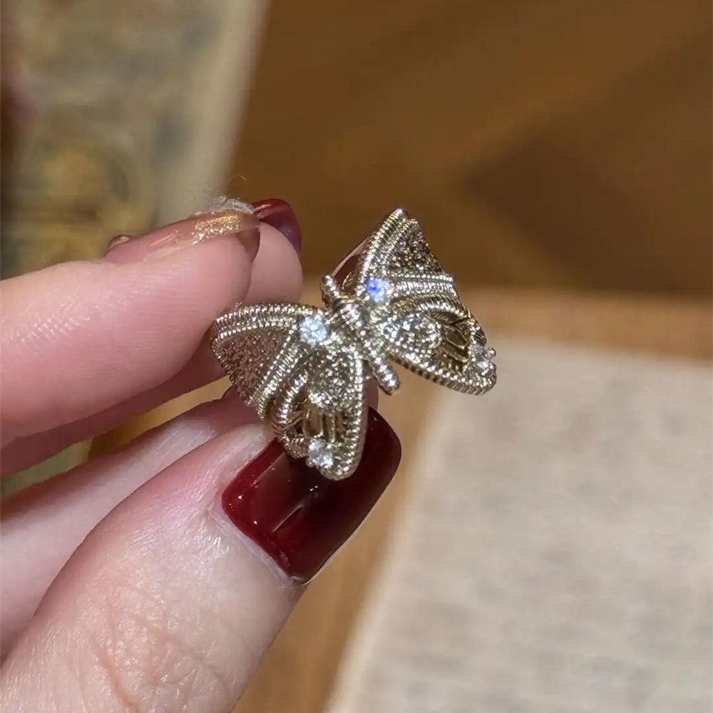 Vintage Coffee Gold Iris Butterfly Ring