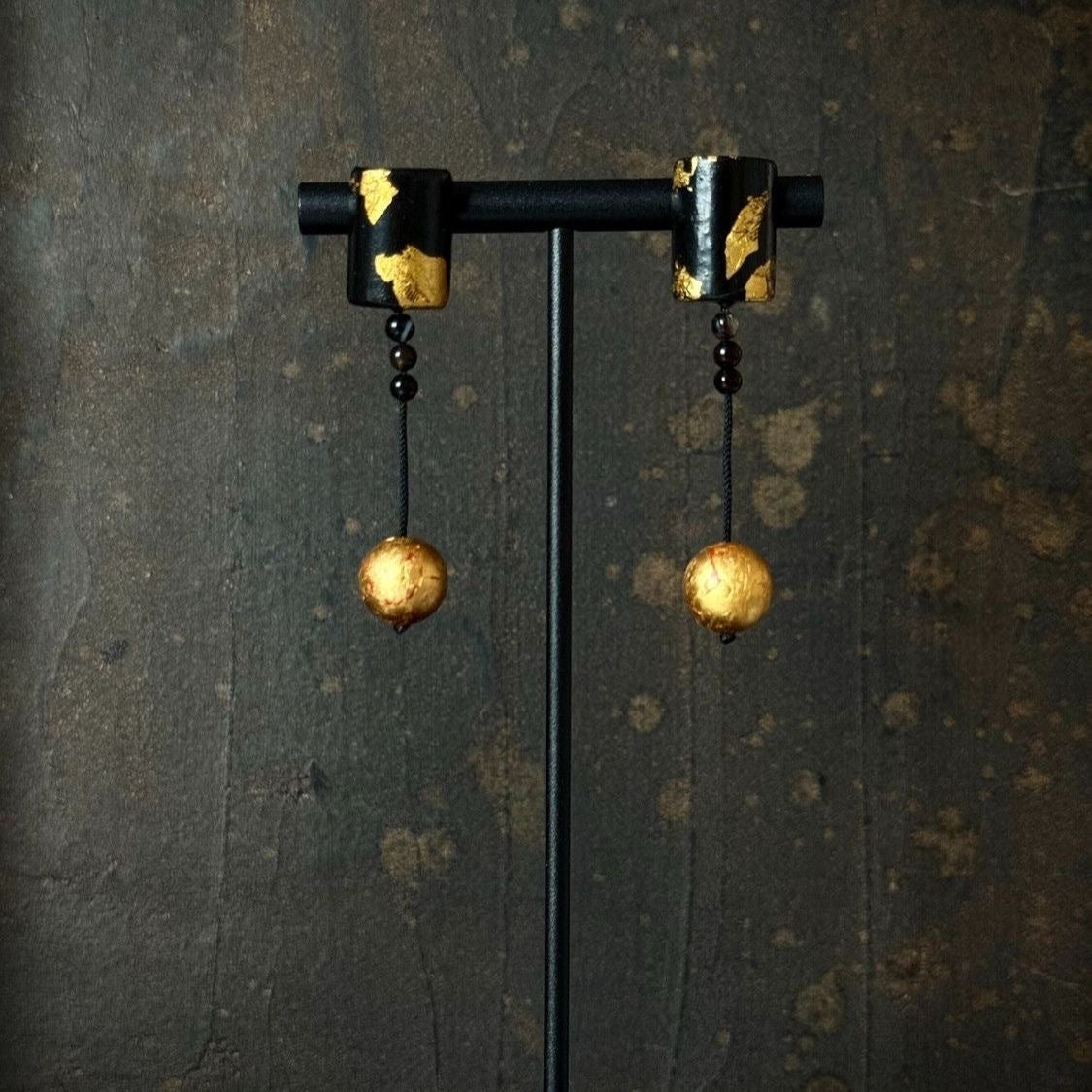 Faux Sandalwood Gold Foil Stud Earrings
