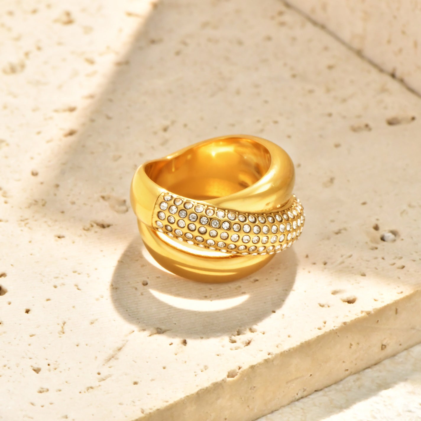 Geometric Cross Overlay Zircon Statement Ring PDRG316