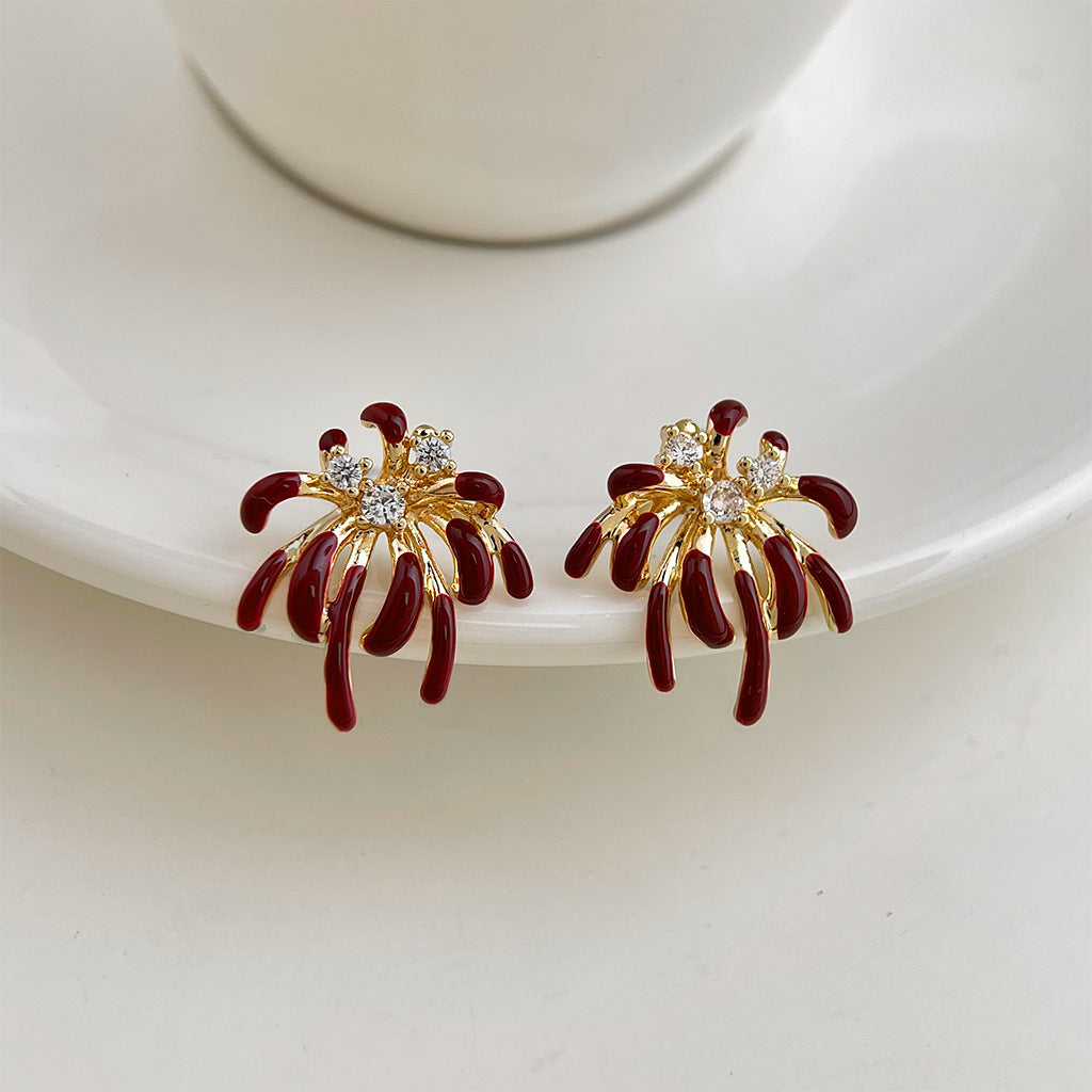 14K Gold Sparkler Earrings with Zircon & Enamel