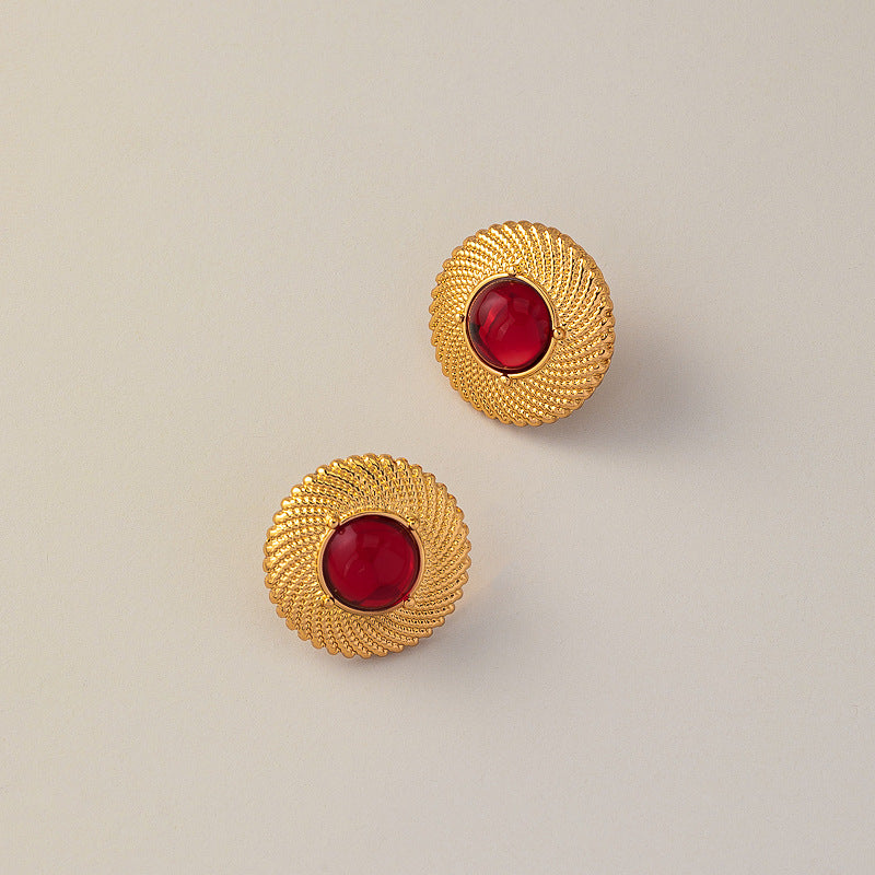 Vintage Round Stud Earrings with S925 Silver Post
