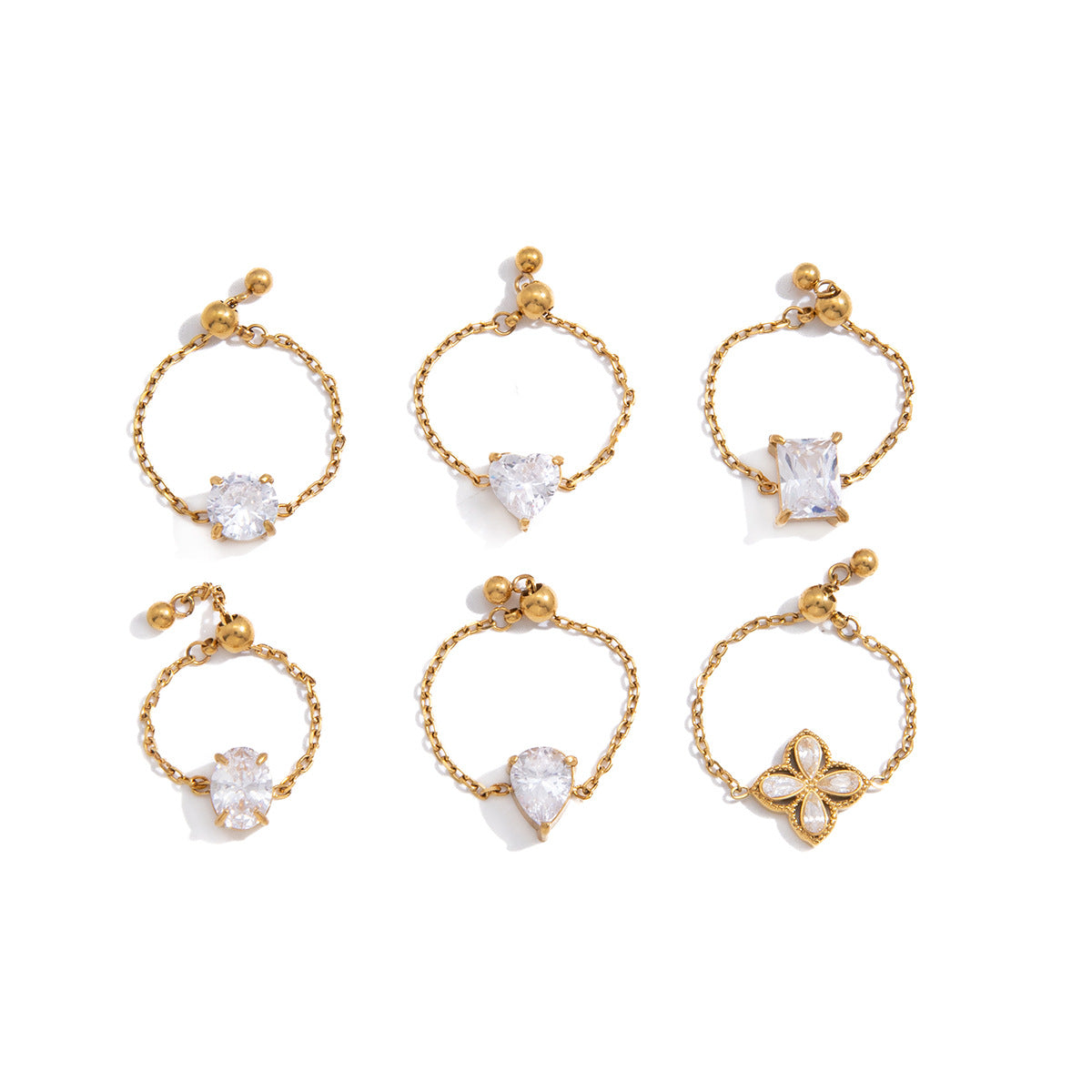 Adjustable Zircon Ring Titanium Steel Non-Tarnish
