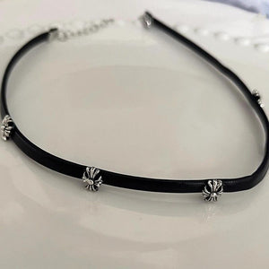 Gothic Black Leather Cross Choker