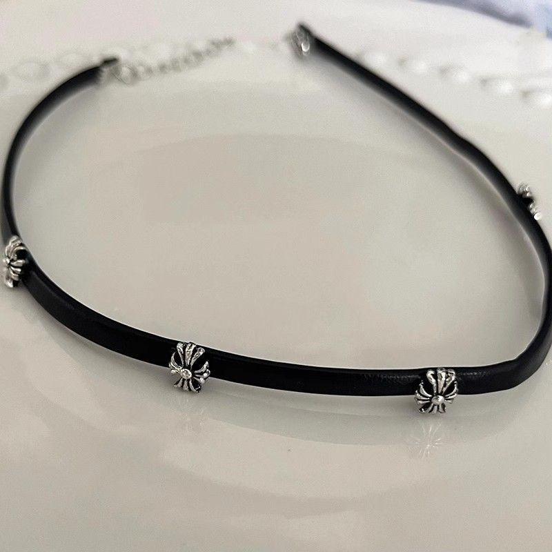 Gothic Black Leather Cross Choker
