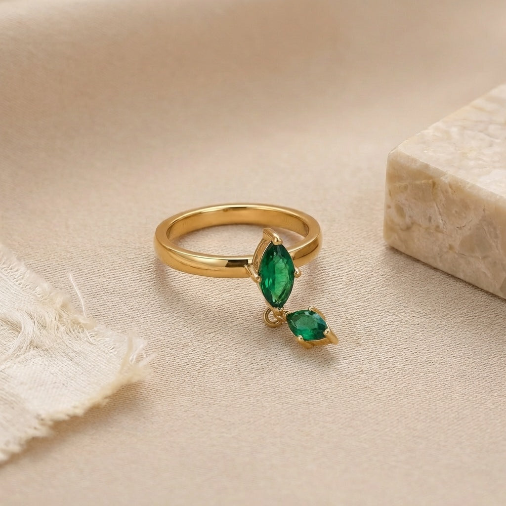 304 Stainless Dual Stone Chain Link Ring