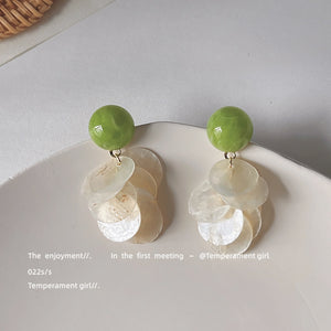 Handmade Natural Green Shell Drop Earrings