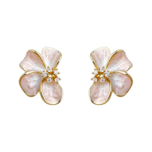 Sweet Gradient Flower Earrings with Zircon & Enamel