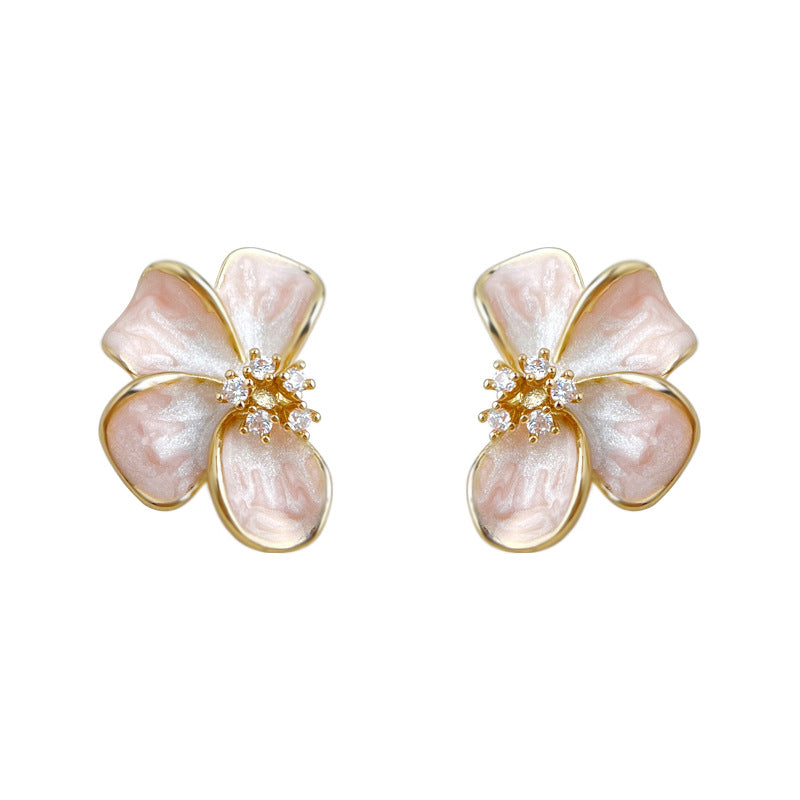 Sweet Gradient Flower Earrings with Zircon & Enamel