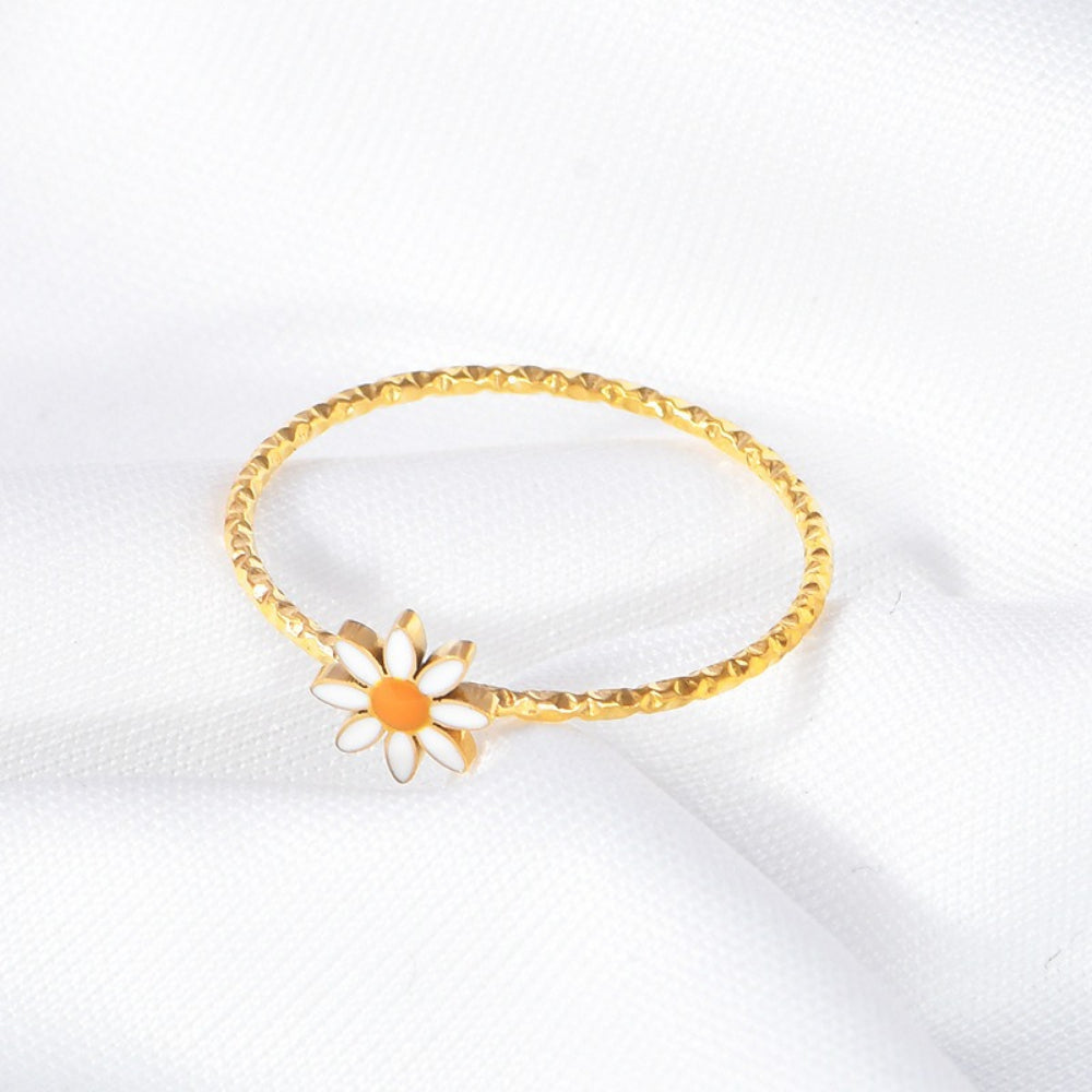 Titanium Steel Daisy Ring Gold Non-Tarnish Stacking