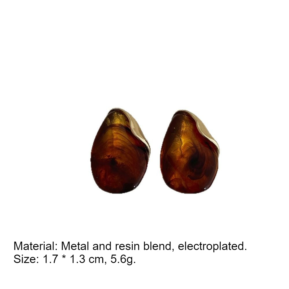 Amber Resin & Metal Earrings Minimalist Design PDER333 - view 4