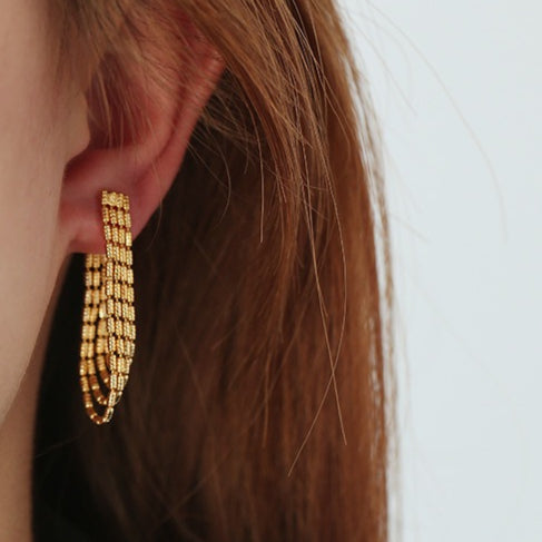 Stylish U-Shape Tassel Earrings 925 Silver Posts