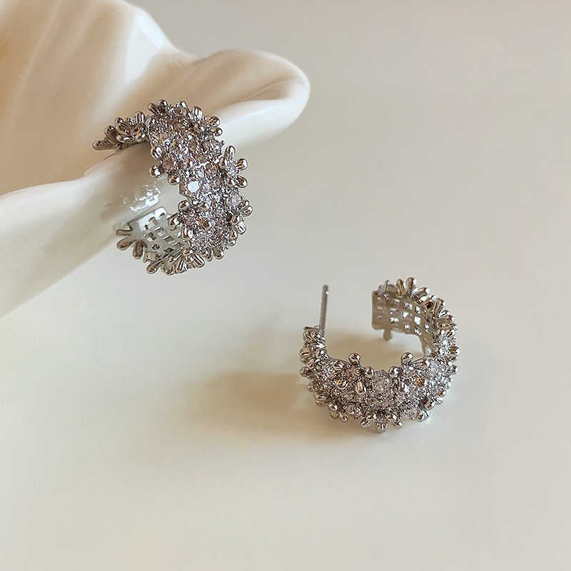 Micro Pave C-Shaped Zircon Stud Earrings