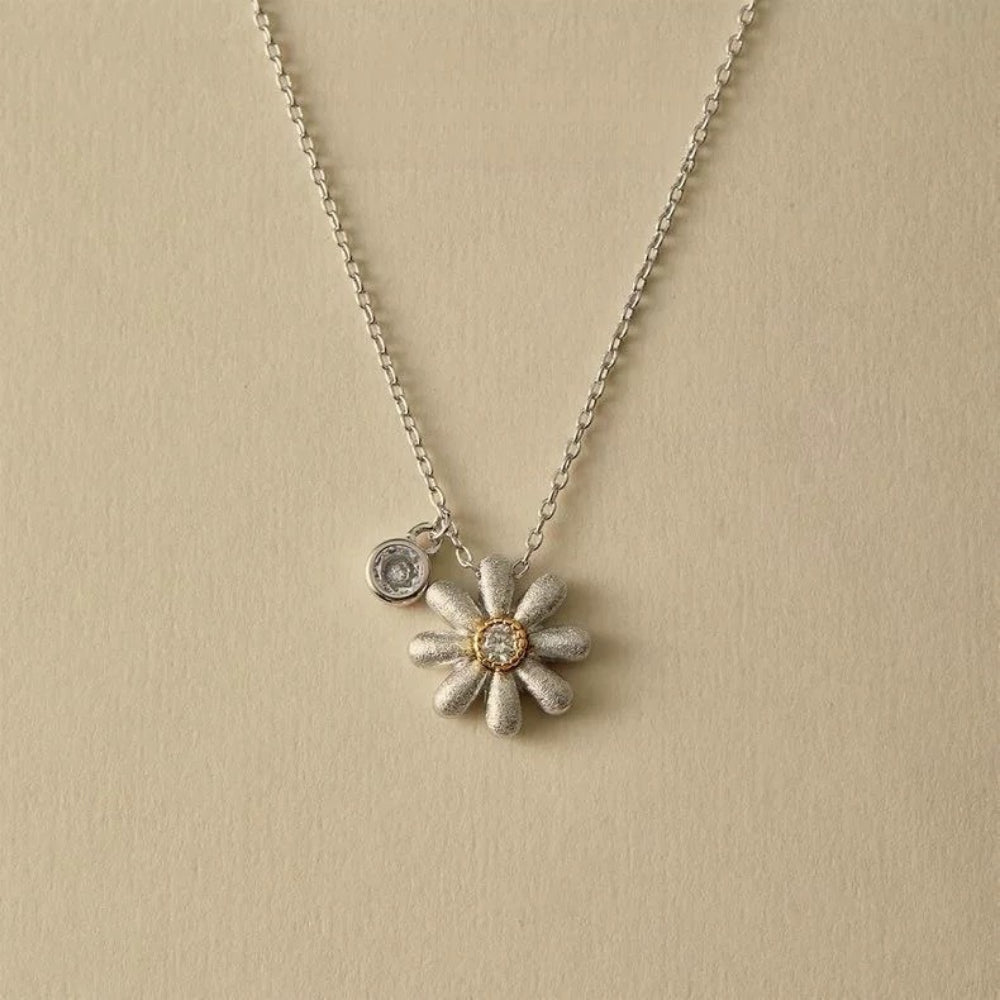 Platinum Plated Brushed Daisy Necklace