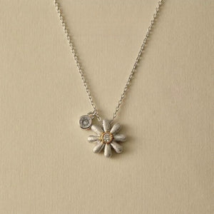 Platinum Plated Brushed Daisy Necklace