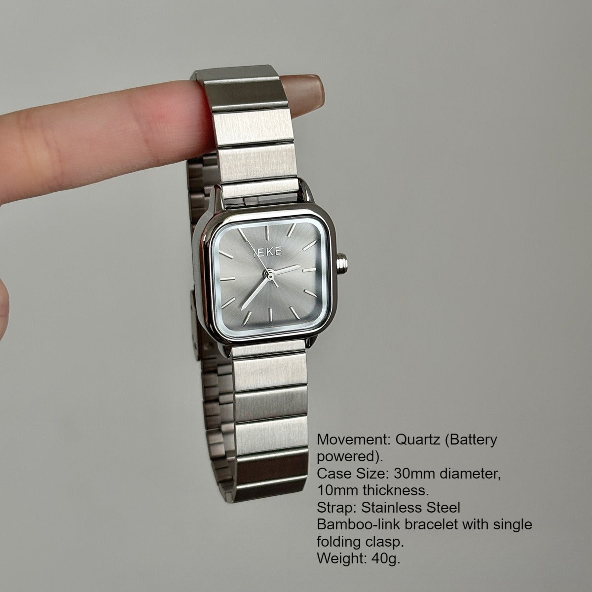 Classic Silver Gray Bamboo Link Quartz Watch PDW002 - view 6