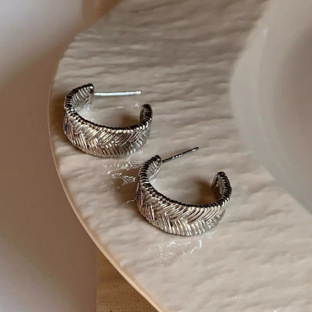 Pastoral Metal Hoop Earrings 925 Sterling Silver
