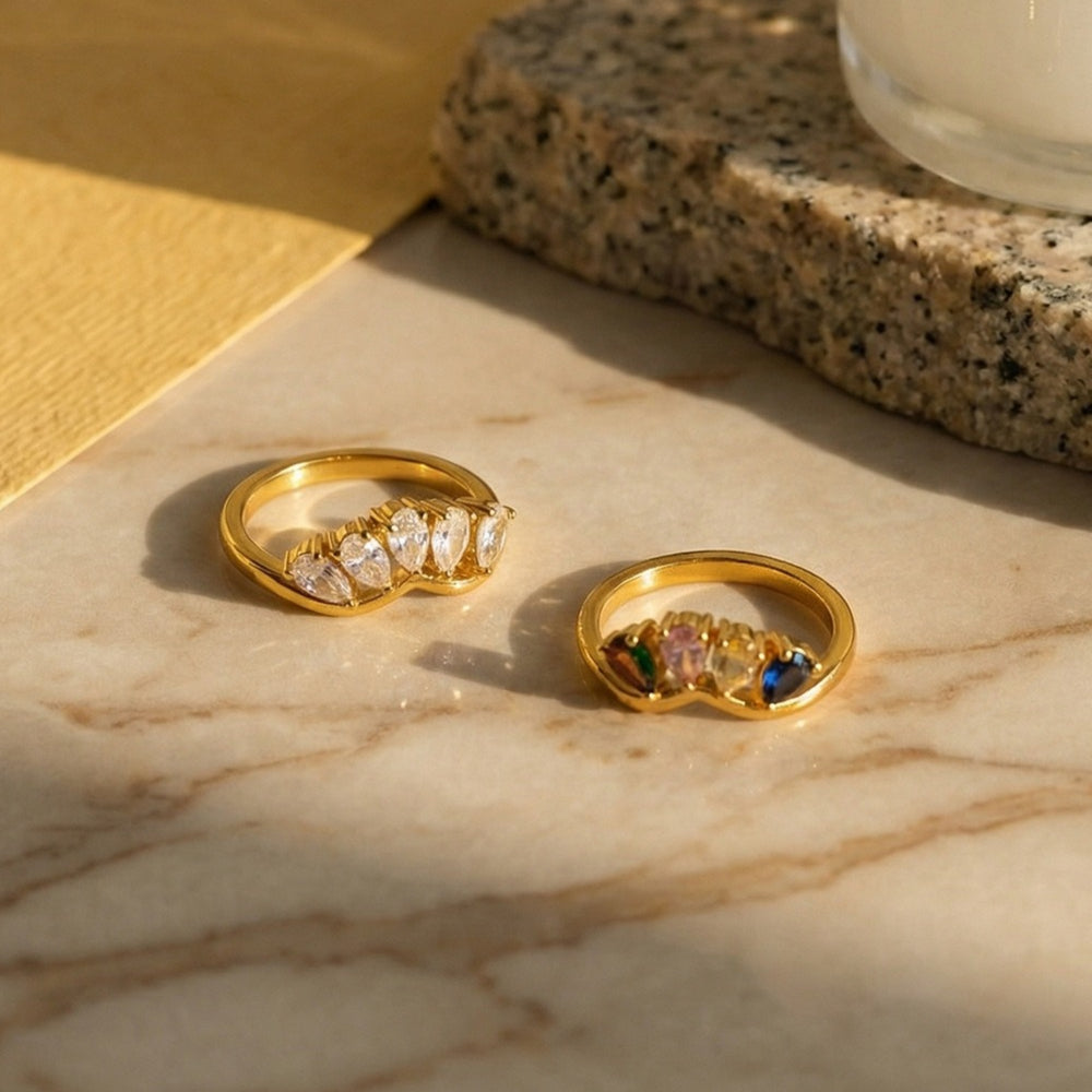 Asymmetric Multi-Diamond Colorful Pinky Ring