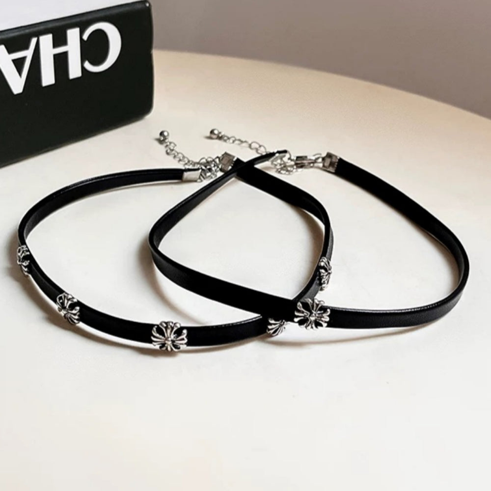 Gothic Black Leather Cross Choker