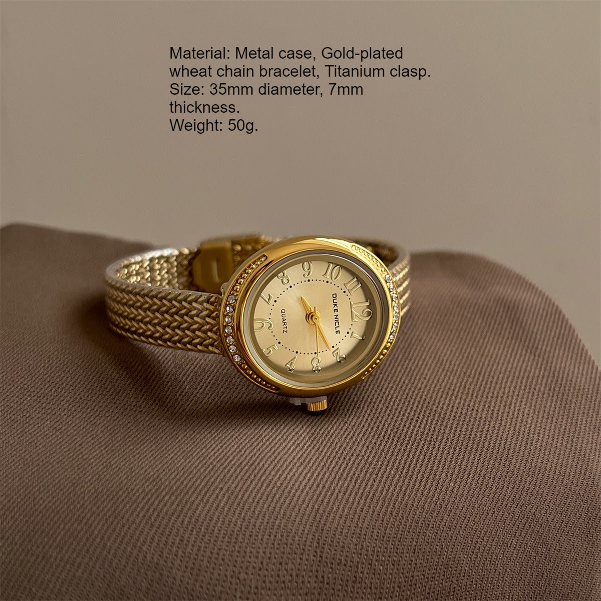 Gold Oval Dial Wheat Chain Bracelet Watch PDW019 - view 3