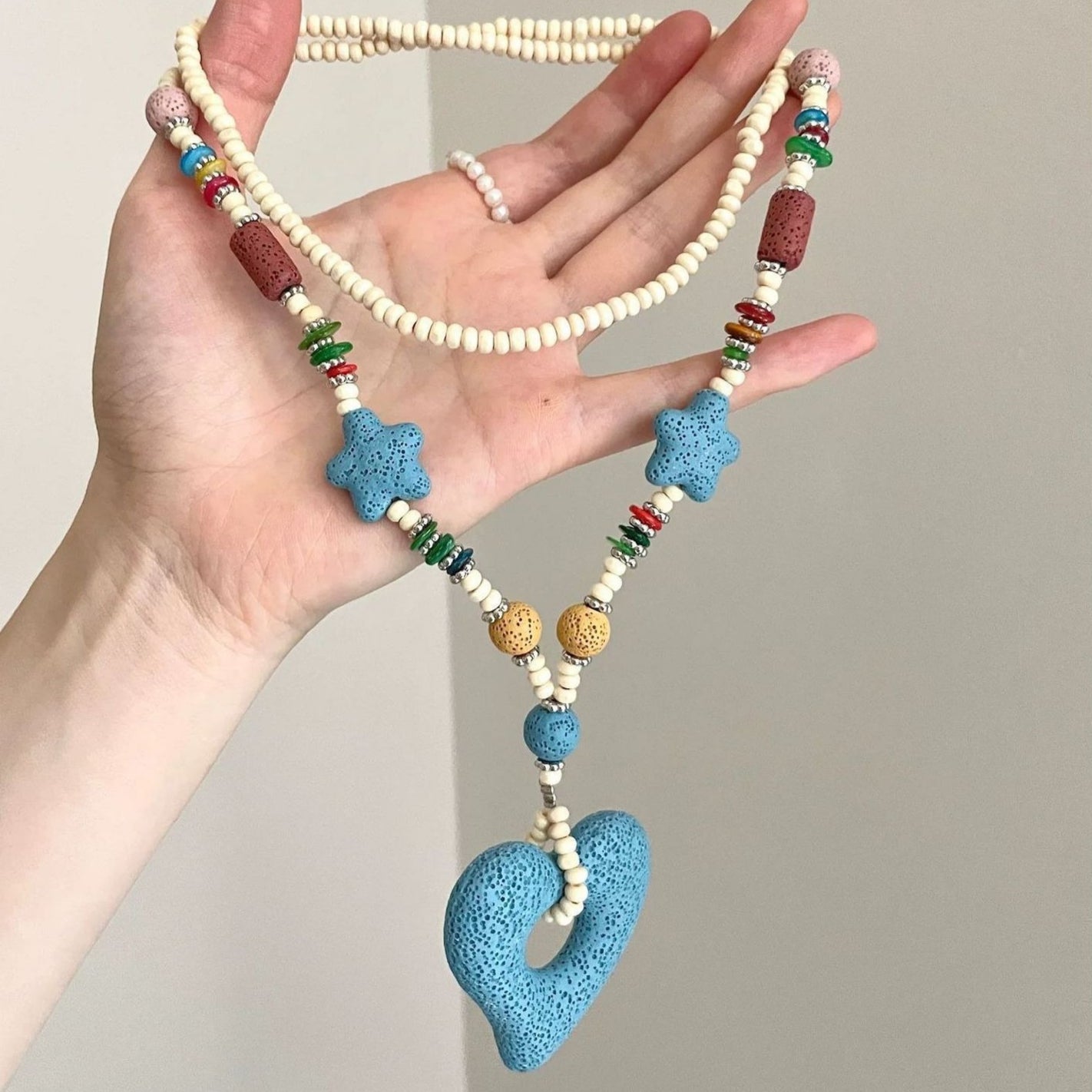 Vintage Dopamine Blue Heart Pendant Necklace