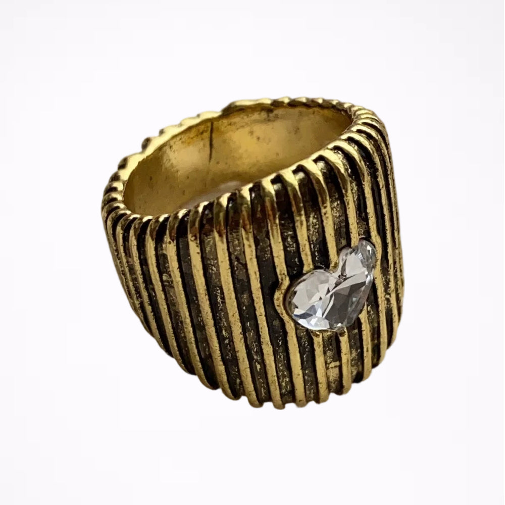 Vertical Textured Love Heart Gemstone Ring