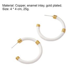 Retro C-Shape Enamel Earrings with 925 Silver Posts PDER320 - view 2