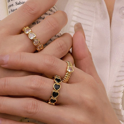 18K Gold Plated Openwork Heart Ring  Zircon