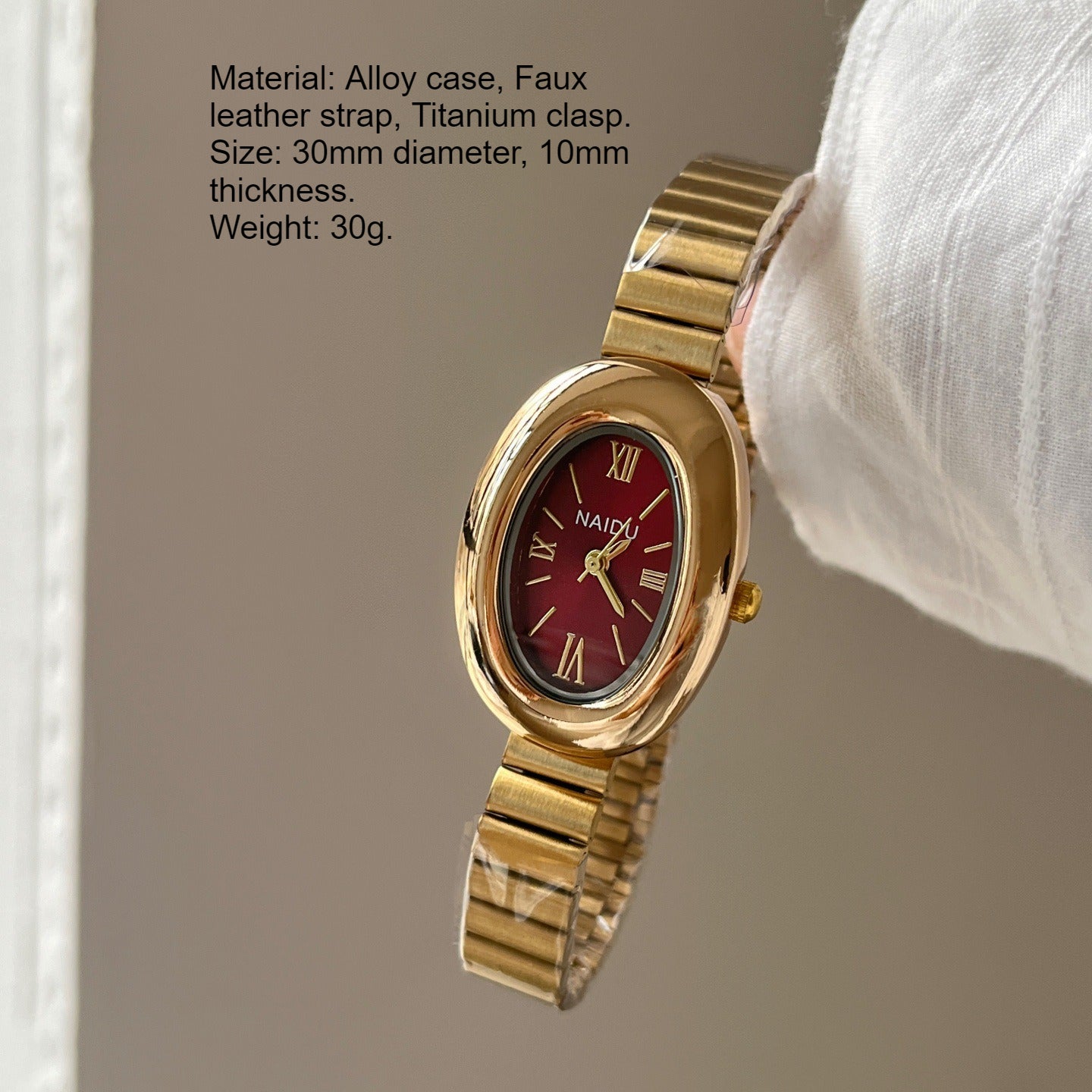 Oval Gold Tone Watch Faux Leather Strap Quartz PDW017 - view 3